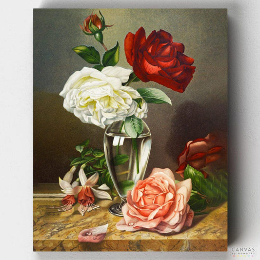 Roses in a Glass Vase-Paint by Numbers for Adults-Canvas by Numbers