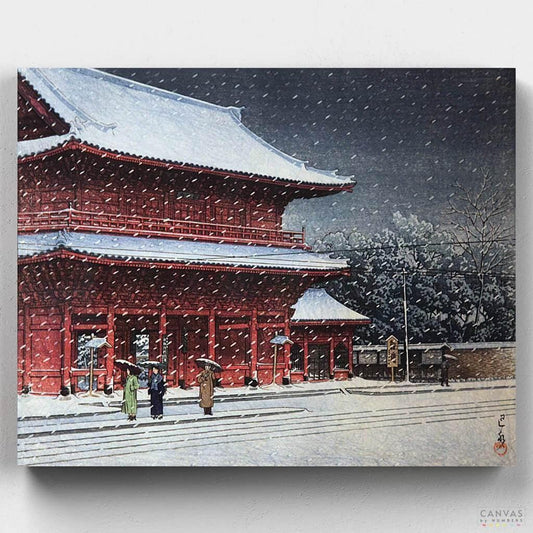 Snow over Zojoji Temple-Paint by Numbers for Adults-Canvas by Numbers