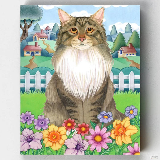 Spring Maine Coon-Paint by Numbers for Adults-Canvas by Numbers