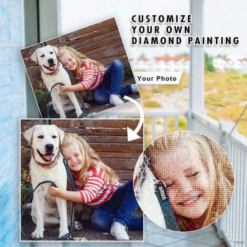 Diamond painting of girl and pet