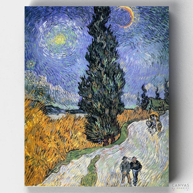 Road with Cypress and Star-Paint by Numbers for Adults-Canvas by Numbers