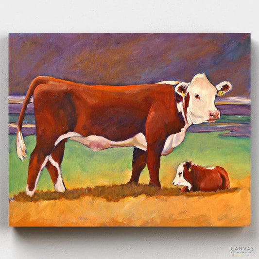 The Good Mom Hereford Cow and Calf-Paint by Numbers for Adults-Canvas by Numbers