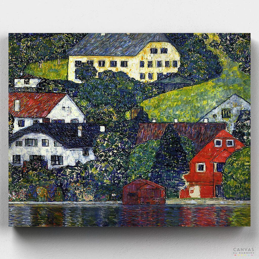 Houses at Unterach on the Attersee-Paint by Numbers for Adults-Canvas by Numbers