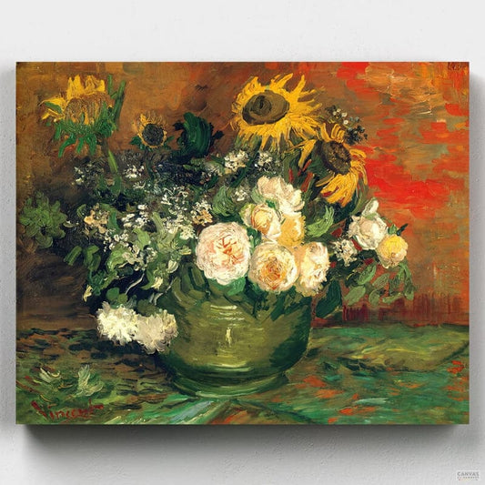 Still Life with Roses & Sunflowers