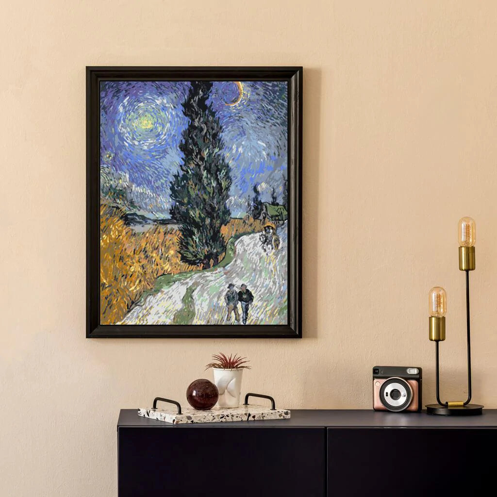 Road with Cypress and Star-Paint by Numbers for Adults-Canvas by Numbers