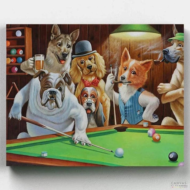 Dogs Playing Pool paint by numbers