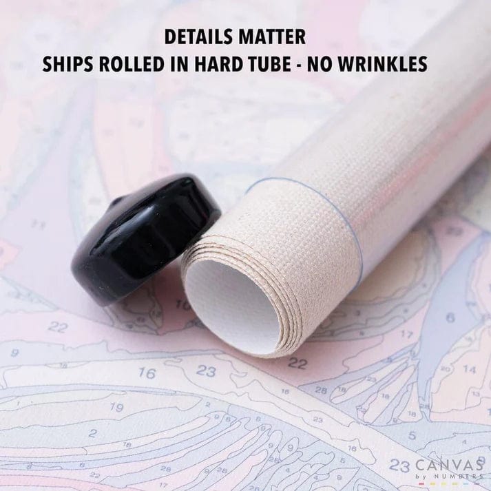 Canvas rolled up in a tube for safe and easy shipping