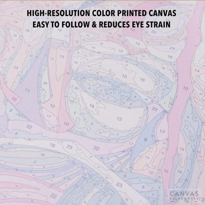 Close-up of the numbers on the canvas in the paint by numbers kit